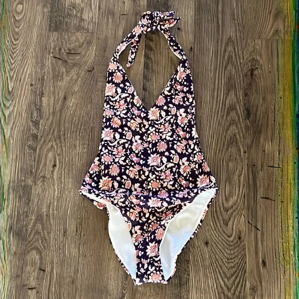 Veronica Beard salis halter floral one piece swimsuit